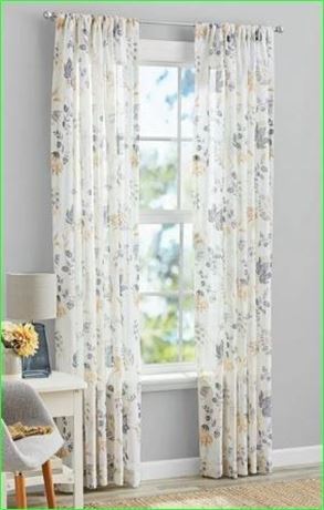 (4) Mainstays Yellow Floral Single Curtain Panel , White , 50 x 84