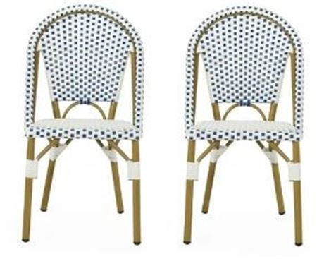 Ryder Outdoor French Bistro Chair, Set of 2, Blue/white