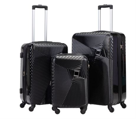 3 Piece Hard Sided Luggage, Black
