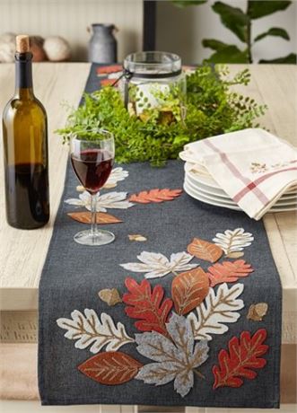 Lot of (2) Autumn Leaves Embroidered Table Runner 14x70