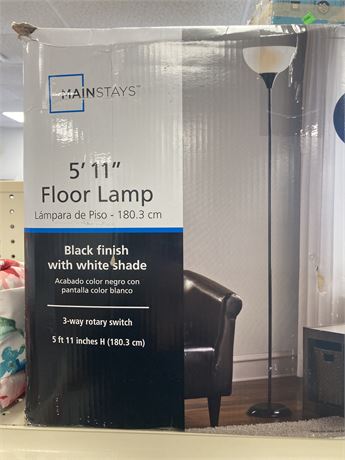 Mainstays 5'11" Floor Lamp, Black Finish with white Shade