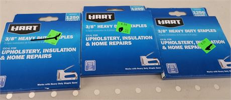 (3) Packs of Hart 3/8" Heavy Duty Staplers, 1250 ct