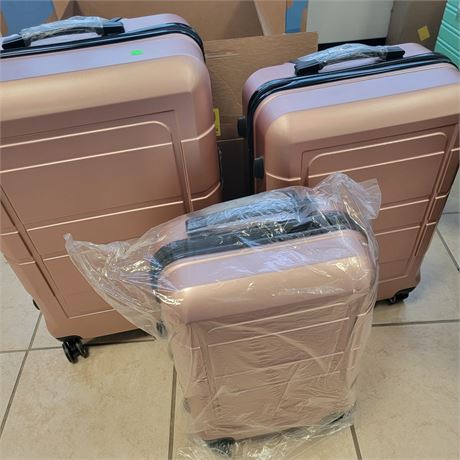 iFly 3 piece Hardside spinner suitcase set, Rose Gold