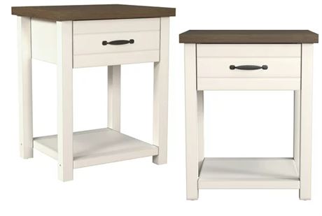 TWO PACK of Hillsdale wood nightstand w/1 drawer, ivory w/oak top