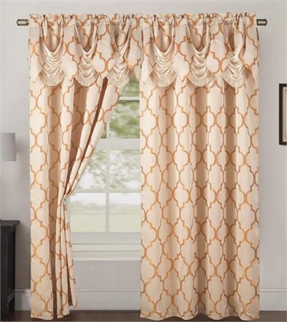 Quatrefoil Two panels with Attached Valance, beige, 54"x84"