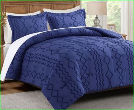 JML 3 Pc King Comforter Set , Microfiber Geometric Comforter, Navy