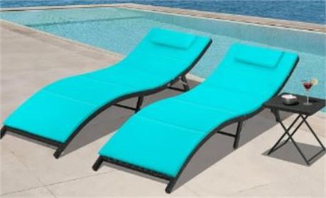 Lacoo Outdoor Chaise Lounge Chair Sets Patio Pool Lounge Chairs, Blue, TWO PACK