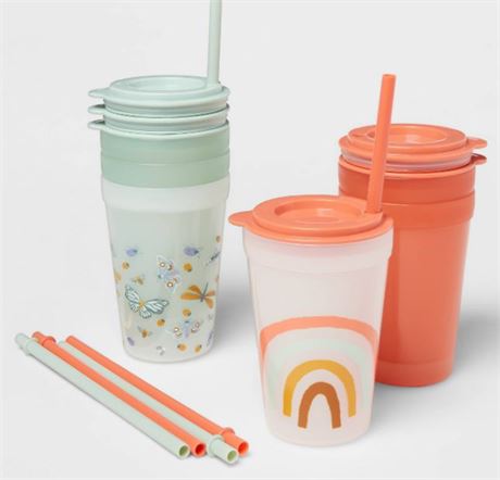 Pillow fort 5 pack of plastic cups with straws