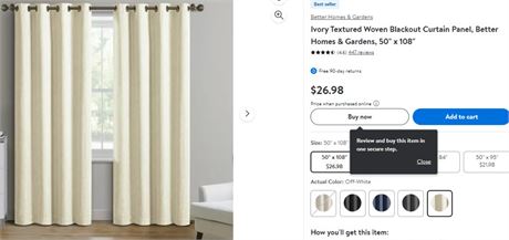 lot of (2) Ivory   Textured Woven Blackout Curtain Panel, 50"w x108"h