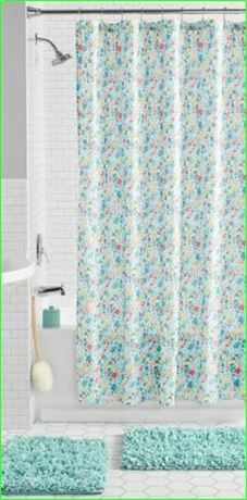 Mainstays Ditsy 15-Piece Floral Shower Curtain Set, 70x72