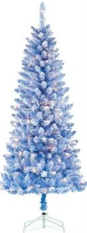 Holiday Time 6.5 foot Pre-Lit Blue Flocked Slim Pine Tree