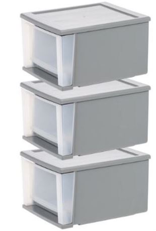 IRIS USA, 14.5 Quart Gray Plastic Stackable Storage Drawers 12 Wide, Set of 3