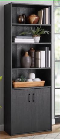 Mainstays Traditional 5 Shelf Bookcase With Doors, Black