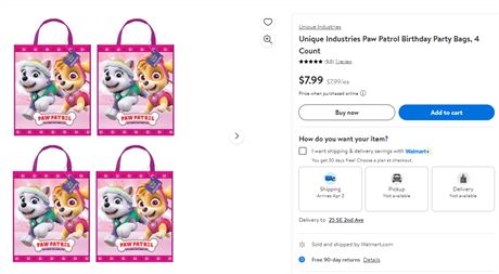 Unique   Industries Paw Patrol Birthday Party Bags, 4 Count