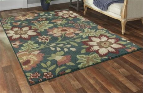 Mainstays Farmhouse Oversized Floral Teal Indoor Area Rug, 7ftx10ft