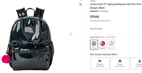 Justice Girls 17   Laptop Backpack with Pom Pom Dangle, Black