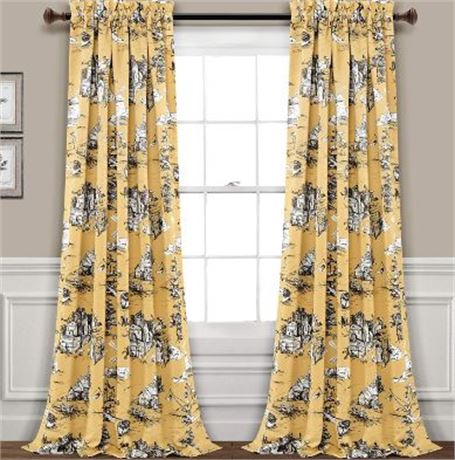 Half Moon French Country Toile Curtain Panel Pair. 52"x84"/panel. 104"x84"/Pair.