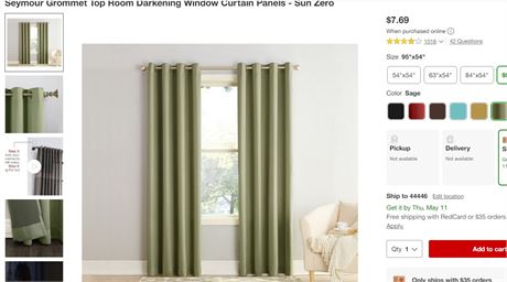 Lot of (4) Seymour Grommet Curtain Panels, Gray/green 54x84