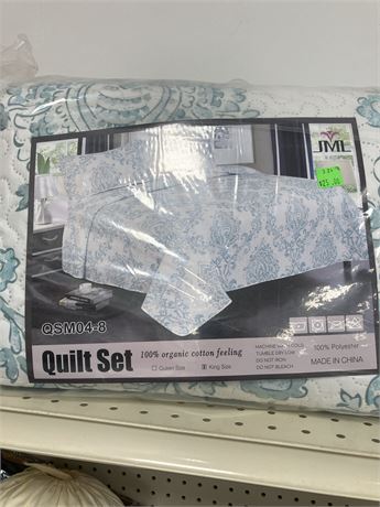 JML 3 Piece King Quilt Set 1 Quilt & 2 Shams, Soft & Lightweight Printed Coverle