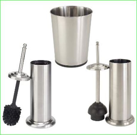 Bath Bliss  Trash Can, Plunger, Toilet Brush Iron Collection Set