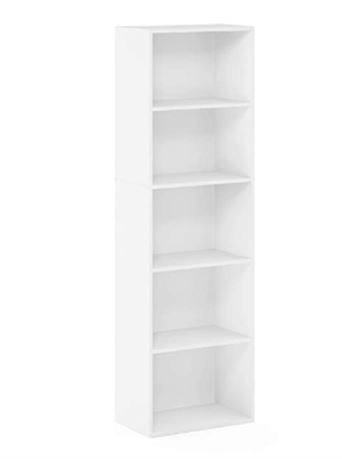 Furinno 5 Tier Open Shelf Bookcase, White