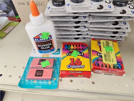 Misc lot of glue, crayons and eraser