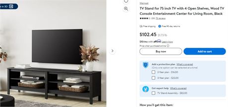 TV Stand for 75in TV with 4 Open Shelves, Wood TV Console Entertainment Center,
