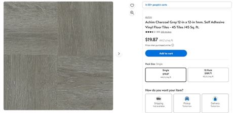 Achim Charcoal Grey 12-in x 12-in 1mm. Self Adhesive Vinyl Floor Tiles - 45 Tile