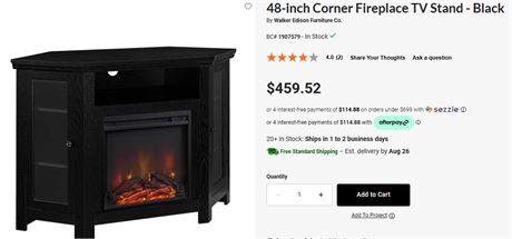 Walker Edison Black Corner Fireplace TV Stand for TVs Up to 50