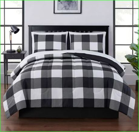 Black/White Buffalo Plaid 7 Piece Comforter Set, King
