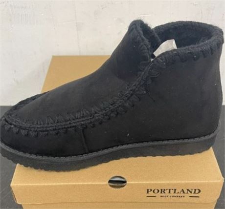 PORTLAND BOOT COMPANY WOMENS COZY SHEARLING BOOTIE , BLACK, SIZE 6