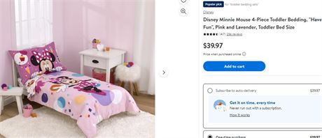 DISNEY Jr 4 PC toddler bedding set, Minnie mouse