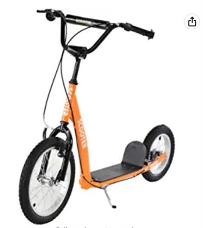 Aosom Youth Scooter  Dual Brakes 12-Inch Inflatable Front Wheel, orange