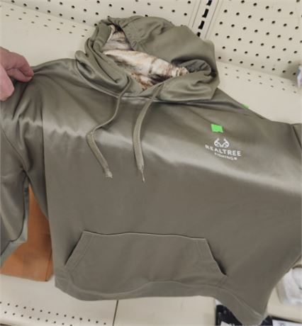 real tree fishing lightweight hoodie, men's large **aglet came off doesn't effec