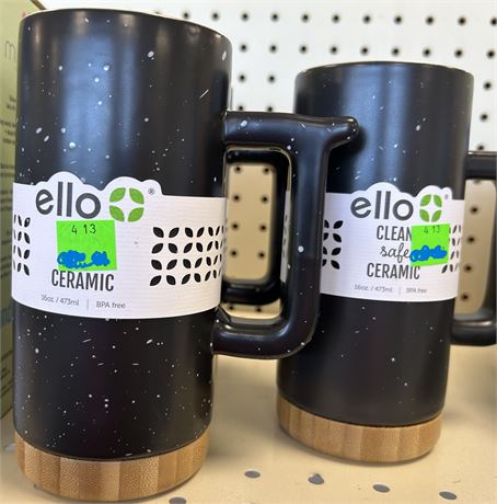 (2) Ello Clean & Safe Ceramic Coffee Mugs with lids