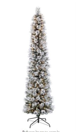 Puleo 7.5 ft. Pre-Lit Incandescent Flocked Pencil Portland Pine Christmas Tree