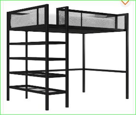Metal Loft Bed with Bookcase, black