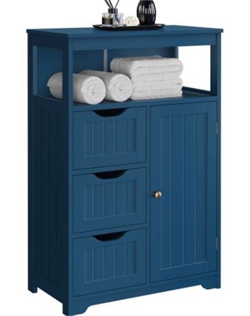 Yaheetech Wooden Bathroom Floor Cabinet Storage Organizer W/ Drawers, Navy Blue