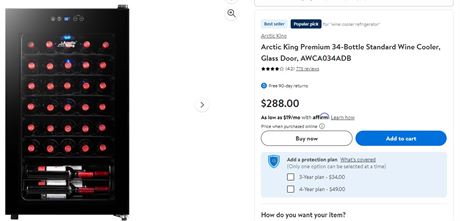 Arctic King Premium 34-Bottle Standard Wine Cooler, Glass Door, AWCA034ADB