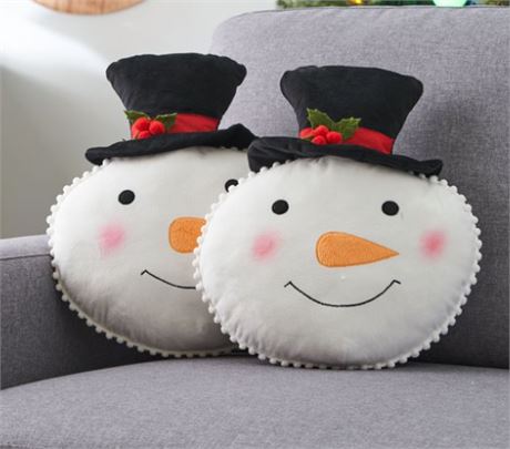 Holiday Time 14inch   Snowman Shaped Decorative Pillow, White and Black, 2 Count