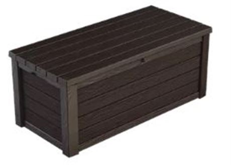 Keter Eastwood 150 Gallon Deck Box, Resin Wood Look Brown  61 in. L x 28.34 in.