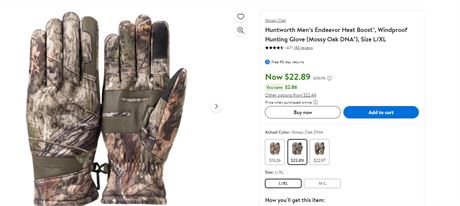Huntworth   Men’s Endeavor Heat Boost™, Windproof Hunting Glove, Size 1-L/XL  1