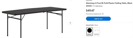 Mainstays 6 ft folding table, black