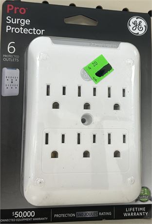 GE Pro 6-Outlet Surge Protector Power Outlet Adapter, White - 38431