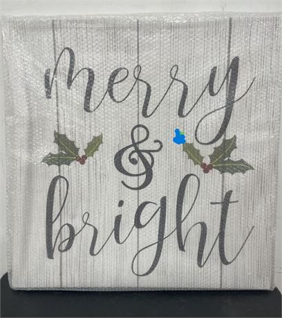 Holiday Rustic Typography "Merry And Bright" with Holly Planked Look