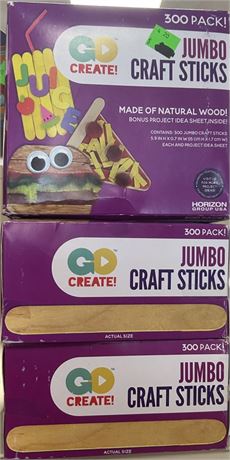(3) Go Create Wood Jumbo Craft Sticks, 300 Pack