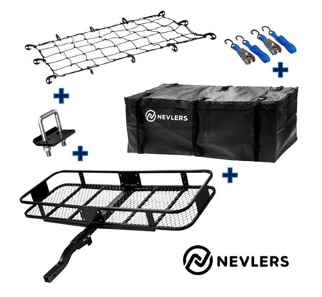 Nevlers Folding Hitch Mount Cargo Carrier w/ Bag, Net, Straps, & Stabilizer
