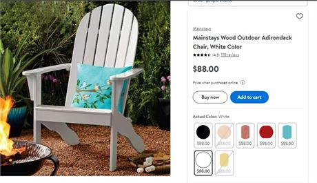 Mainstays Wood Outdoor Andirodack Chair, White
