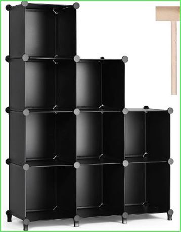 SUGIFT 9-Cube Storage Organizer Plastic Closet Storage Shelves, Black