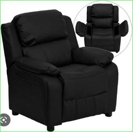 Black LeatherSoft Kids Recliner with Storage Arms
